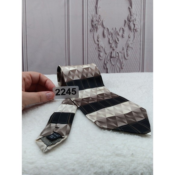 NWT Di Moggio Mens Premium Tie Pure Silk Handmade Smooth Brown/Beige MSRP $30 EC - Picture 15 of 15